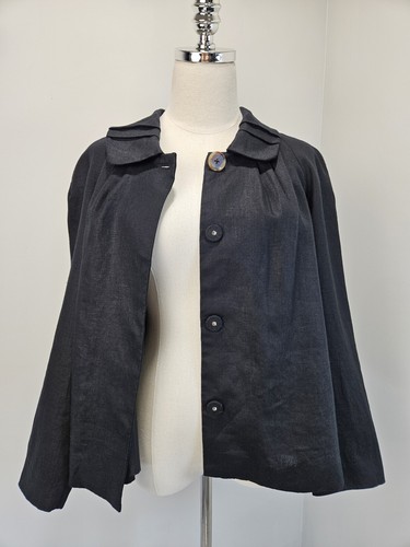 Anne Klein Womens Linen Jacket Cape 16 Pleated Collar and Back Minimalist - Picture 5 of 12