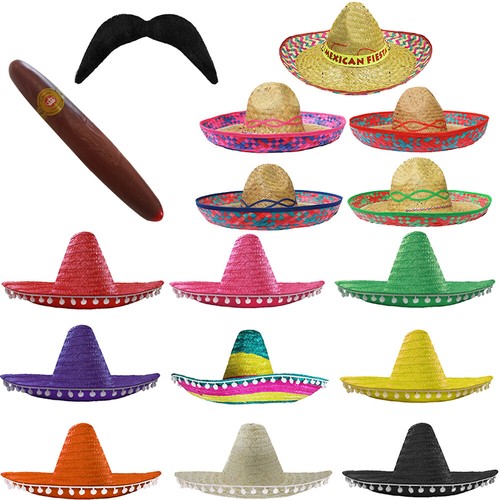MEXIKANISCHER SOMBRERO FIESTA KOSTÜM ERWACHSENE MEXIKO HUT ZIGARRE TASH WILDER WESTEN SET - Bild 16 von 16
