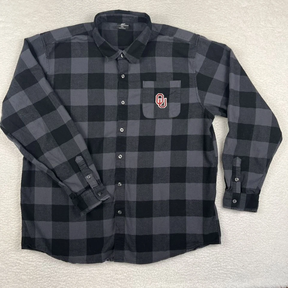 Camisa Oklahoma Para Hombres XXL A Cuadros Abotonada Logo OU Bordado Franela Coliseo Foto 4 de 4