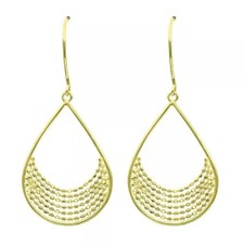 New Elegant 14K Yellow Gold Teardrop Earrings with Layered Beaded Chains