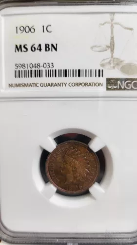 1906 1C BN Indian Cent NGC MS 64 BN Toned