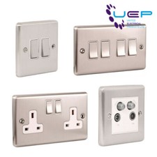 Brushed Stainless Steel Brushed Chrome Sockets and Switched USB White Insert