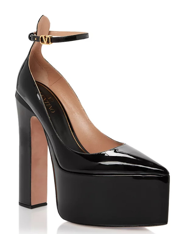 Valentino Black Patent Leather Pointed Toe Platform Slingback Pump
