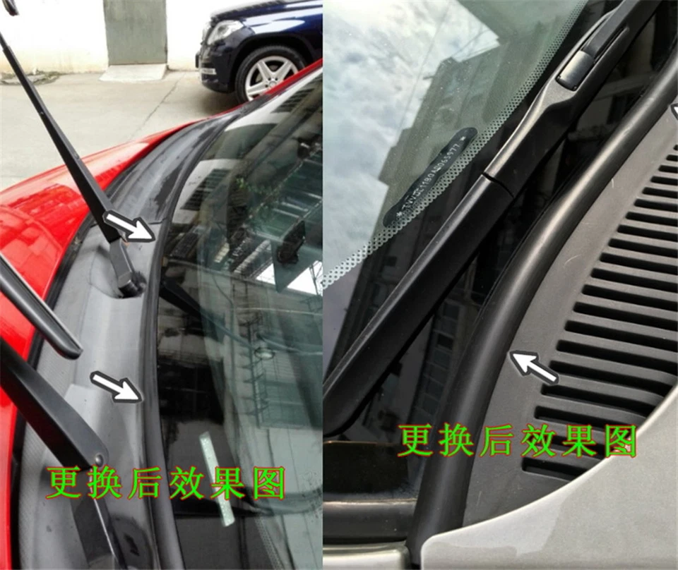Black Car Rubber Seal Under Front Windshield Panel Sealed Trim Moulding Strips - Image 3 of 4