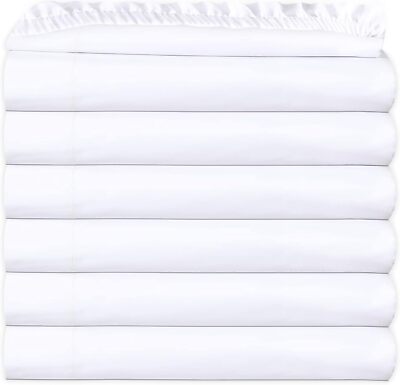 White Fitted Sheets Pack of 6 Polycotton T200 Percale Weave Easy Care, Soft Feel