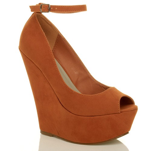WOMENS LADIES HIGH HEEL PLATFORM PEEP TOE ANKLE STRAP WEDGE SHOES SIZE - Picture 70 of 109