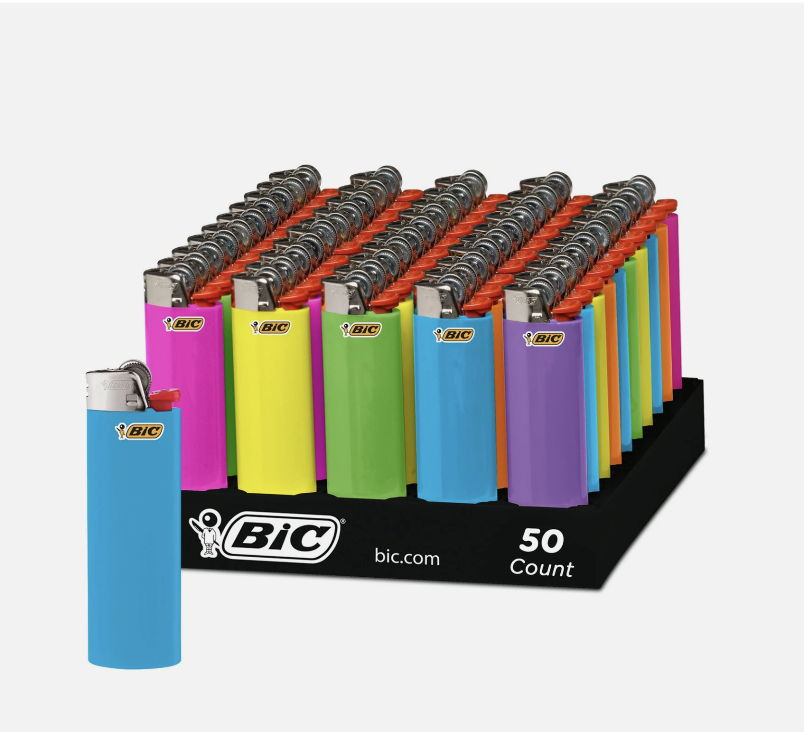 BIC Maxi Pocket Lighters, Fashion Assorted Colors, 50-Count Tray of Lighters.