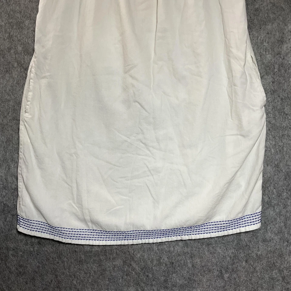 C&C California Dress Womens Medium White Blue Embroidered Sleeveless Pockets - Image 3 of 4