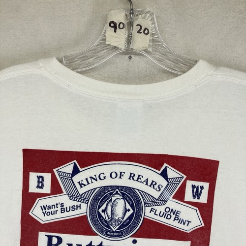 T-shirt vintage Buttwiser Budweiser King Of Rears XL parodia umorismo anni 90 abbigliamento dissolvenza - Foto 13 di 15