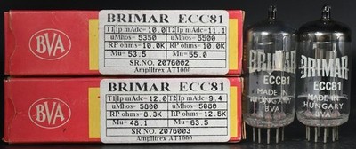 2x BRIMAR ECC81/12AT7 Made in Hungary Top Ring Getter Amplitrex Tested