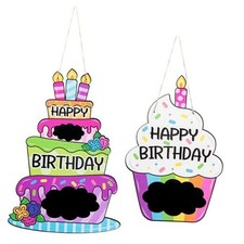 2Pcs Happy Birthday Wood Door Sign Decor Child Colorful Birthday Deep Color