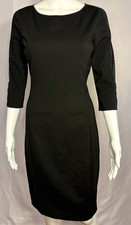 Elie Tahari Black Solid Knit Sheath Dress Mesh 3/4 Sleeve Back Zip Size 2