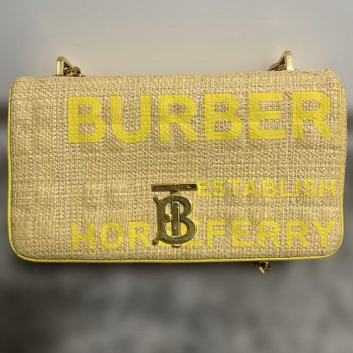 BURBERRY Raffia Chain Shoulder Bag in Yellow Beige Gold Hardware USED Good Cond