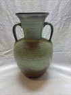 Vintage Frankoma Double Leaf Handle Ribbed Prairie Green Large 10 1/4" VASE #71