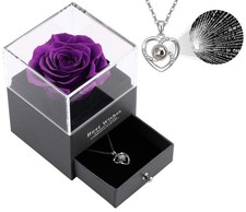 Preserved Real Rose Gift Box Enchanted Real Rose with I Love You Necklace 100...