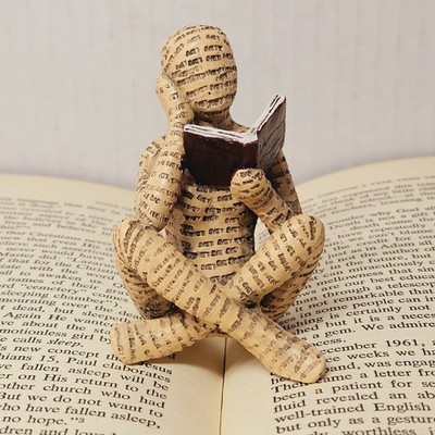 Resin Woman Reading Book Figurine Human Sculpture Bookends Bookshelf Words Skin