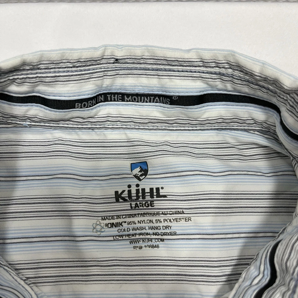 Kuhl Shirt Mens Large Blue White Striped Ionik Short Sleeve Button Up - Read - Image 3 of 4