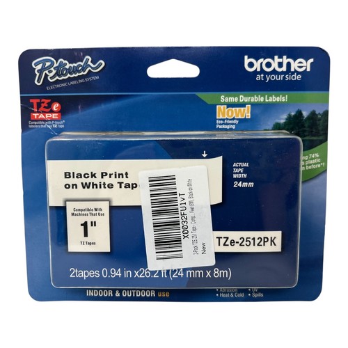 2 Pack: Brother Genuine P-Touch TZe-2512PK Laminated Tape~ Black Print ...