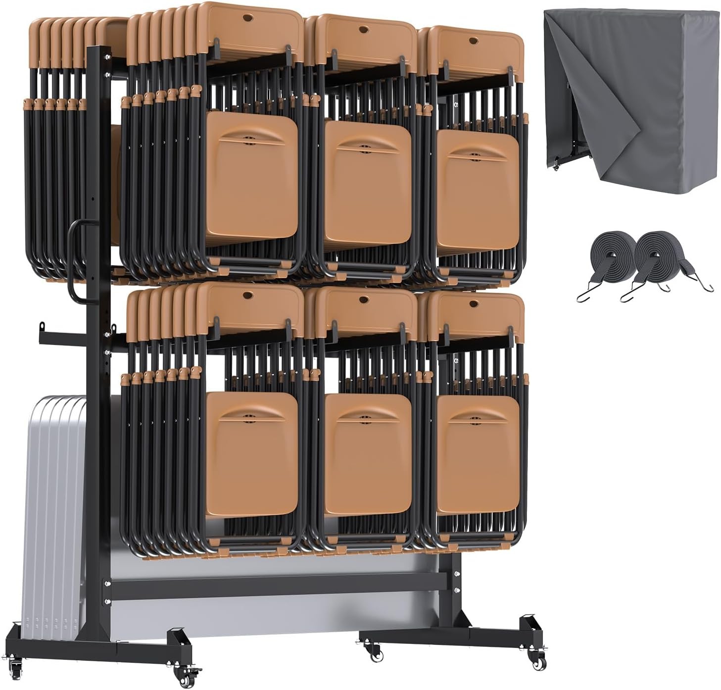 Rack, Heavy Duty Chair Cart With Swivel Wheels, Holder And Cover