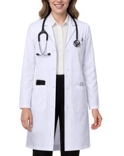 Professional White Lab Coat for Women, Long Sleeve Medical Coat 1 Pack, Small...