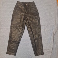 Shinestar Women s High-Rise Faux Leather Tapered Ankle Pants - Black, Size S