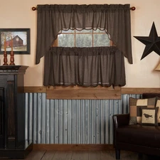 Kettle Grove  Black Plaid Curtain Set (2 Swag 36x16 ; 2 Tier 24x36) VHC Brands