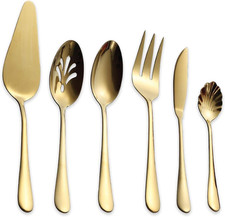 Stainless Steel Golden Titanium Plated Flatware Serving Set 6 Pieces, 5 Serving