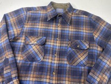 Vintage Pendleton Wool Plaid Flannel Men's Shirt Blue Brown Large USA