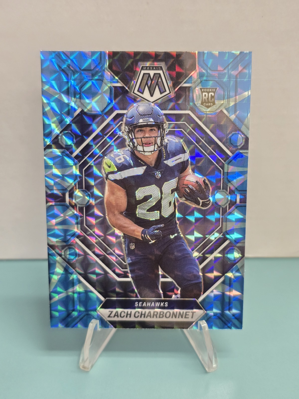 2023 Panini Mosaic Zach Charbonnet Blue Ractive #379 (RC) Seattle Seahawks
