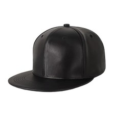 CHOK.LIDS PU Leather Flat Brim Snapback Hat Hip Hop Baseball Cap Leather Black