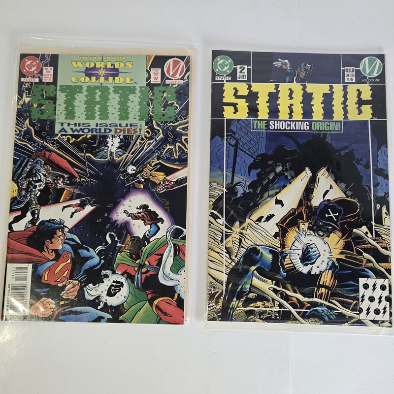 Static 2 & 14 Comic Book Lot DC Milestone 1993 1994 Origin Worlds Collide