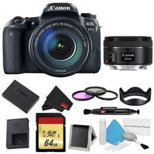 Canon EOS 77D DSLR Camera 18-135mm Lens Bundle w/ 3 Piece Filter  Memory Kit 
