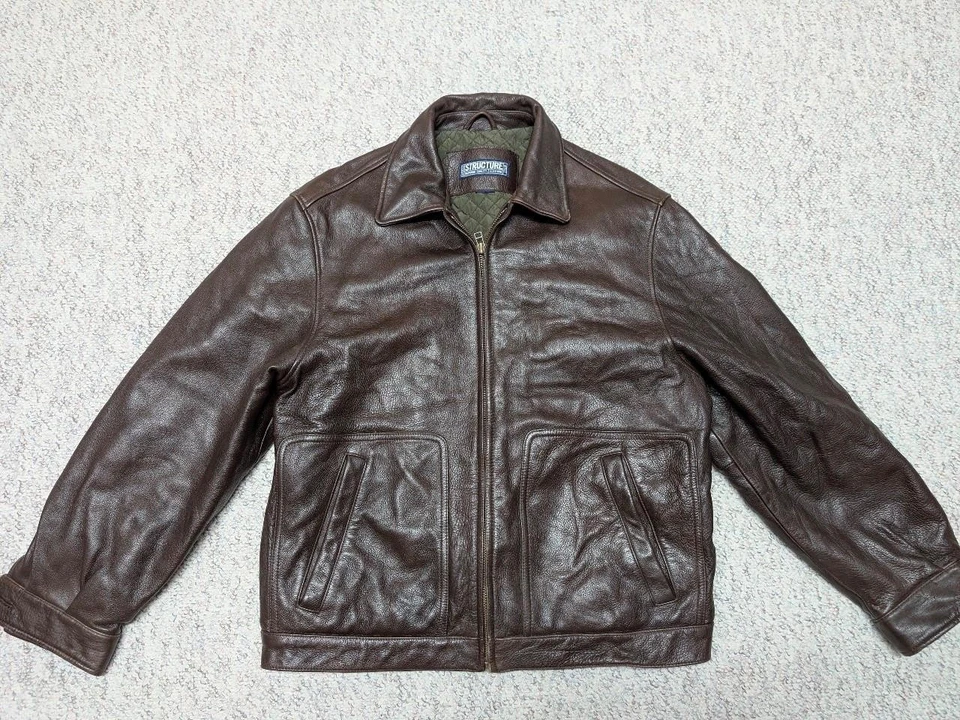 vintage 1990s cowhide BOMBER leather jacket L brown STUCTURE motorcycle Y2K - Image 3 of 4