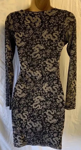 Topshop Motel Dragon Tattoo Mesh Size Small Bodycon L/S Summer Mini Dress Y2K - Picture 2 of 17