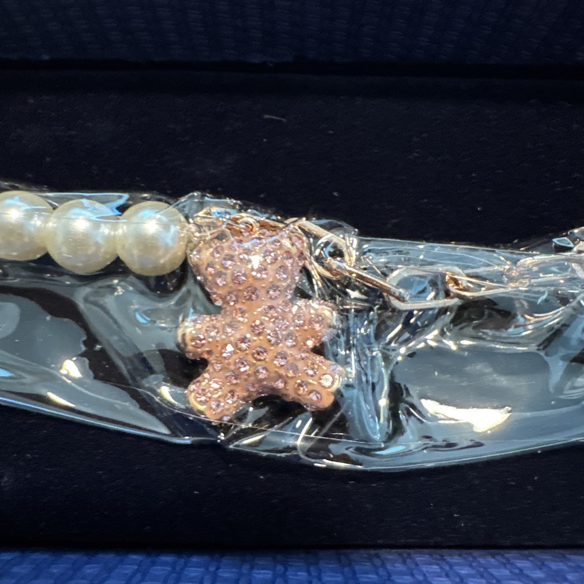 Swarovski Pearl & Pink Teddy Bear Bracelet, Rose Gold-tone Plated