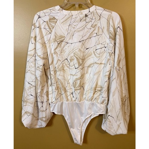Entro Cream Abstract Print Balloon Sleeve Bodysuit - Size Small - NWT - Picture 7 of 8