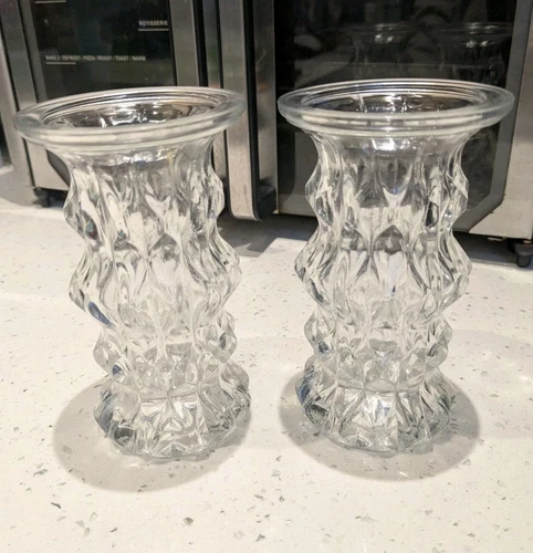 Oberglas Austria Sea Urchin Bubble Textured Ice Bark Set Of 2 Vase Candle Holder