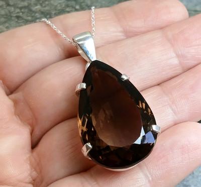 Large SMOKY QUARTZ 925 Silver Pendant Chain Necklace P209~Silverwave*uk Jewelry