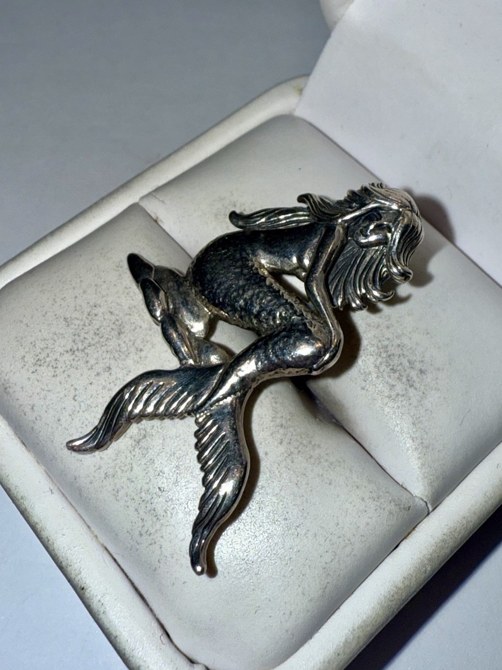 ESTATE Solid Sterling Silver Sitting Mermaid Pend… - image 3