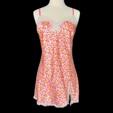 Victoria s Secret Pink Floral Satin Lace Trim Nightgown Shift Dress Y2K Womens S