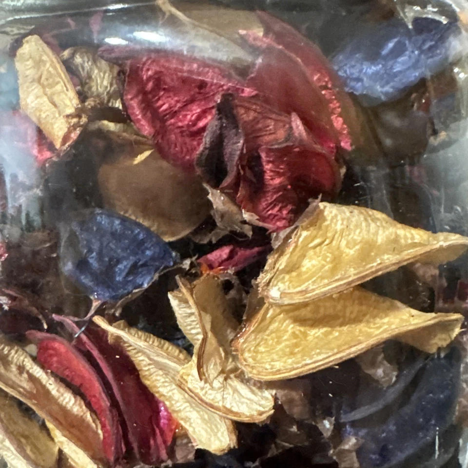 VTG Large Glass Jar & Lid Filled W/ Vintage Red White Blue Potpourri (No Smell) - Image 3 of 4