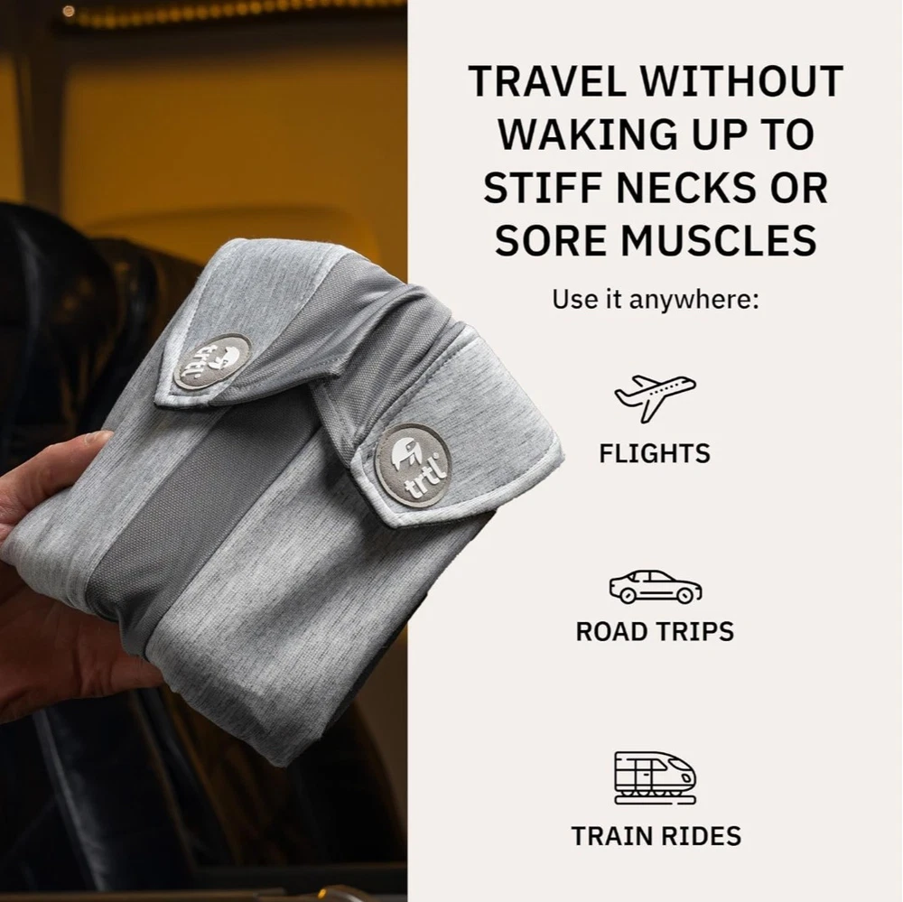 TRTL Travel Pillow Plus Adjustable Head Support for Airplane Comfort in Gray  