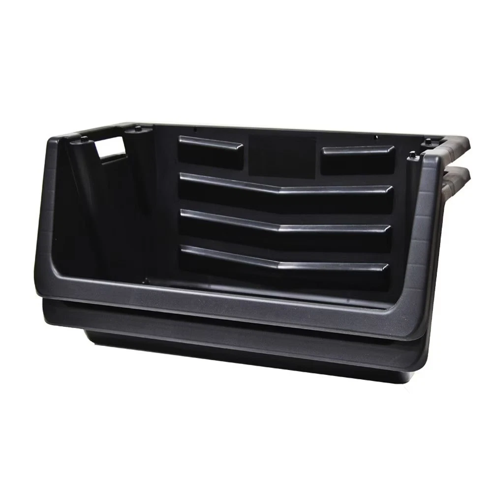 (2 Pack) Heavy Duty Garage Plastic Stacking Bin, Black - thumbnail 2