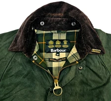 *HOT Men's BARBOUR @ BEDALE -SL LONG PARKA PLAID LINED GREEN WAXED Jacket 36 XS