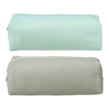 Small Leather Pencil Stationery Make Up Bag with Zipper, Grey Light Blue, 2 Pcs
