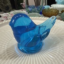 Vintage Blue Bird Of Happiness Blown Glass Figurine, Signed Leo Ward 1991