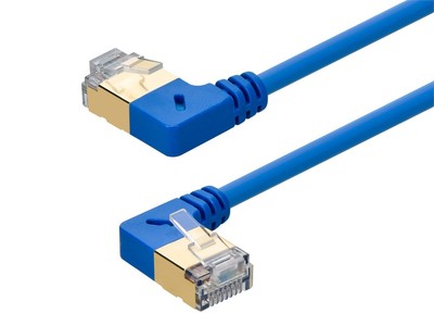 Monoprice SlimRun Cat6A 90 Degree 36AWG STP Ethernet Network Cable - 1ft - Blue