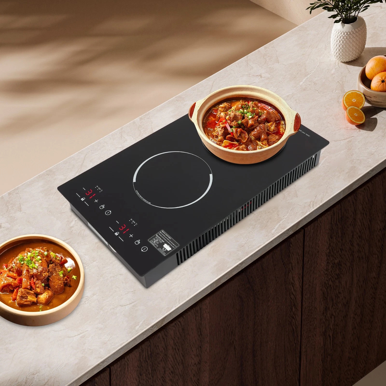 9 Gears Double Induction Cooktop, 1200W+1100W Induction Cooker, 2-Burner Cooktop