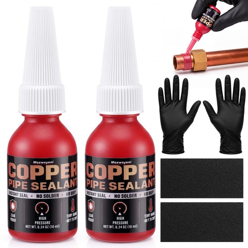 2 Pack Pipe Thread Sealant 0.67 oz, No Heat Liquid Solder for Plumbing & 10ml