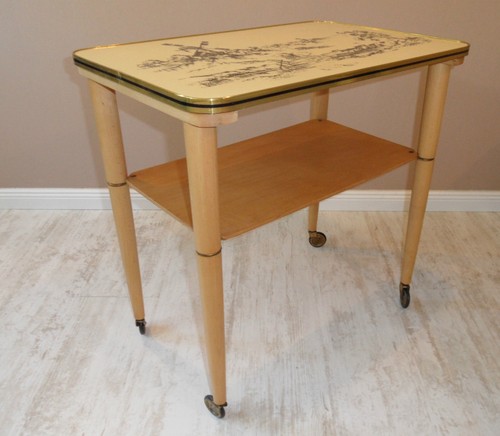 Rare: German Mid Century 1950´s Serving Cart in fine condition with nice Plate - Picture 2 of 9